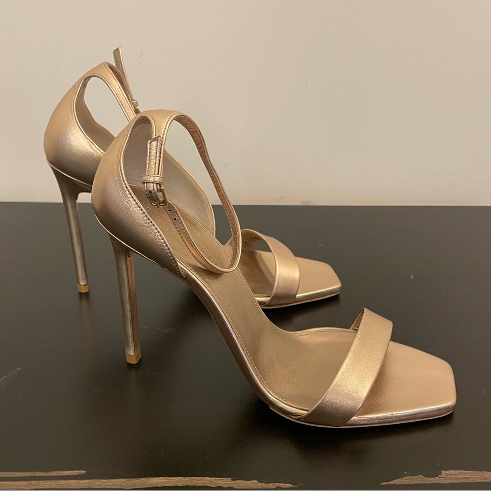 YSL Yves Saint Laurent Metallic Rose Gold Leather Amber Sandals Size 39.5 - Picture 2 of 16
